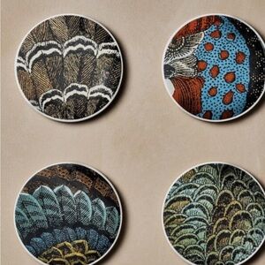 John Derian  x Target Earthenware Fall Turkey Coasters / Set of 4- Feathers NWT